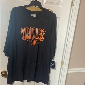 Majestic MLB Baltimore Orioles graphic Black and Orange T-Shirt; size: 5XL